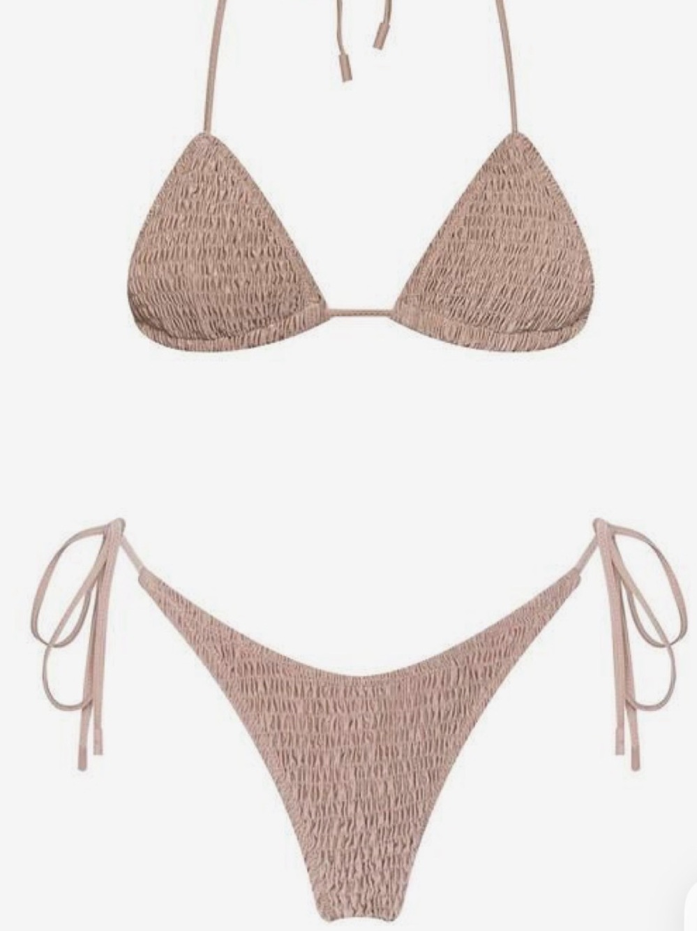 triangl swimwear Smocked Triangle Bikini in Beige